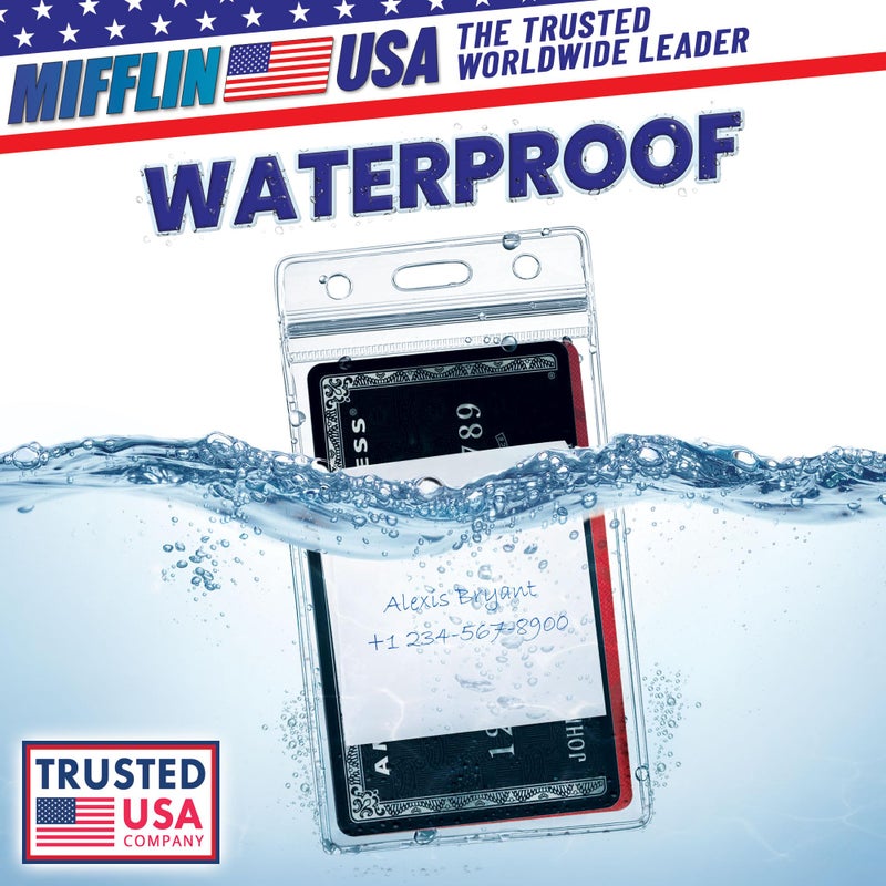Mifflin-USA Plastic Waterproof ID Badge Holders (Clear, 2.25x3.5 Inch, 250 Pack), Vertical Hanging Name Card Holder with Zipper, Resealable Bulk Nametag Holders - Image 3